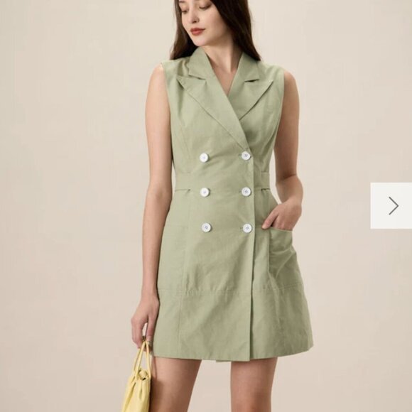 RIHOAS Women's Green Collared Pocket Mini Dress 3 - Picture 1 of 5